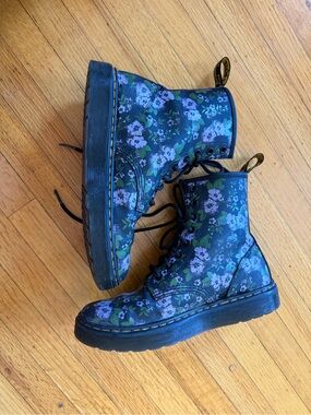 Dr. Martens Zavala purple and black Floral Lace-Up Boots